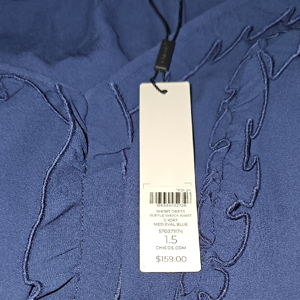 Chico's Blue Ruched Ruffle Sundress V-Neck - Picture 8 of 8